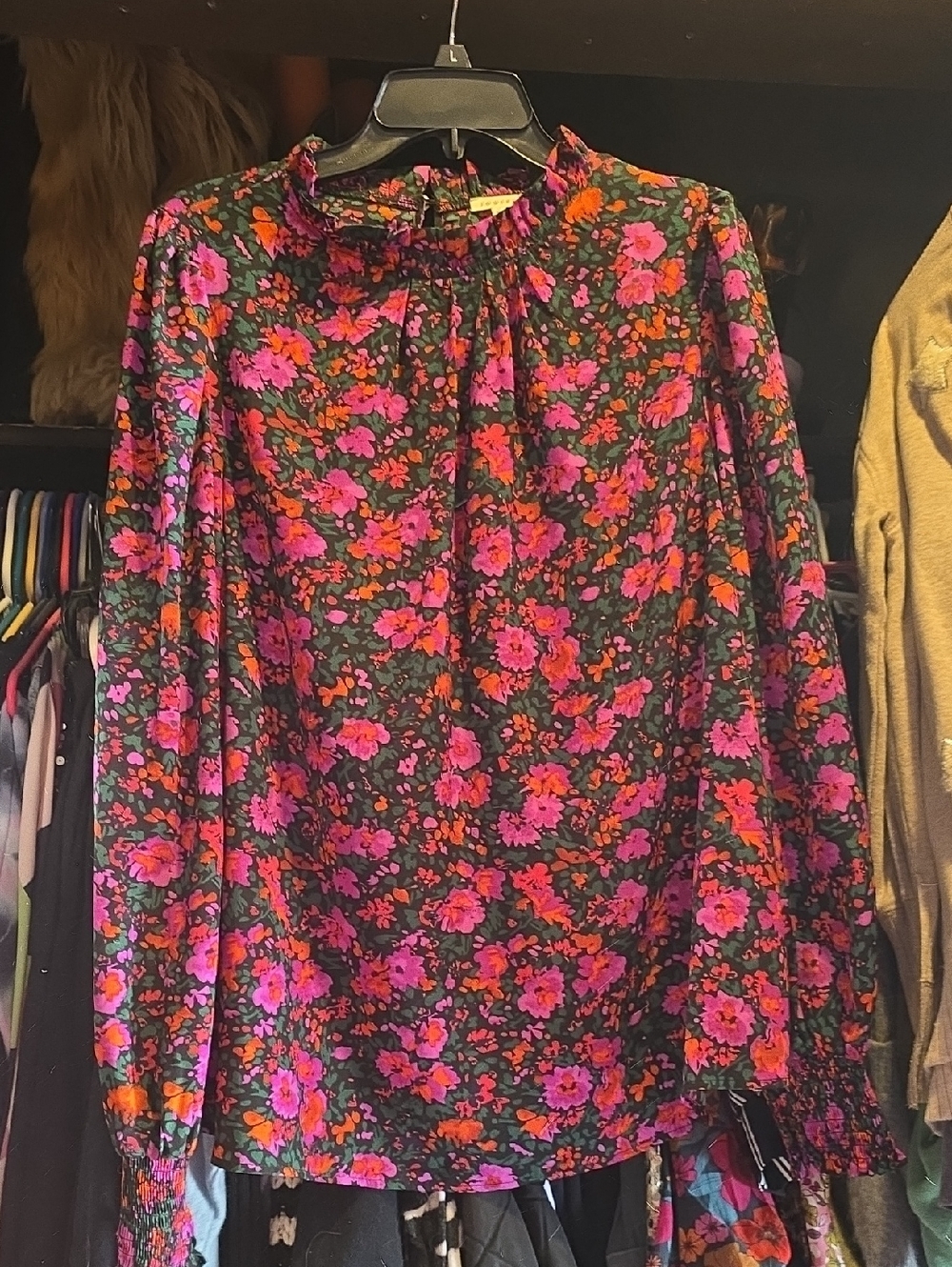JODIFL Pink and Orange Floral Long-Sleeve Blouse Nwt